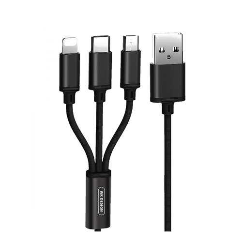 Кабель Multi USB-iP+Micro+Type-C WK Fulnen Black 1.15m 2.8A в МегаФон
