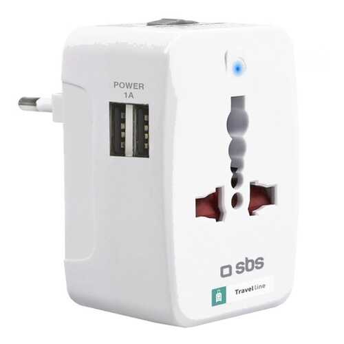 SBS сетевое ЗУ 2xUSB 1А с адаптером для вилок UK, EU, AUS, US White в МегаФон